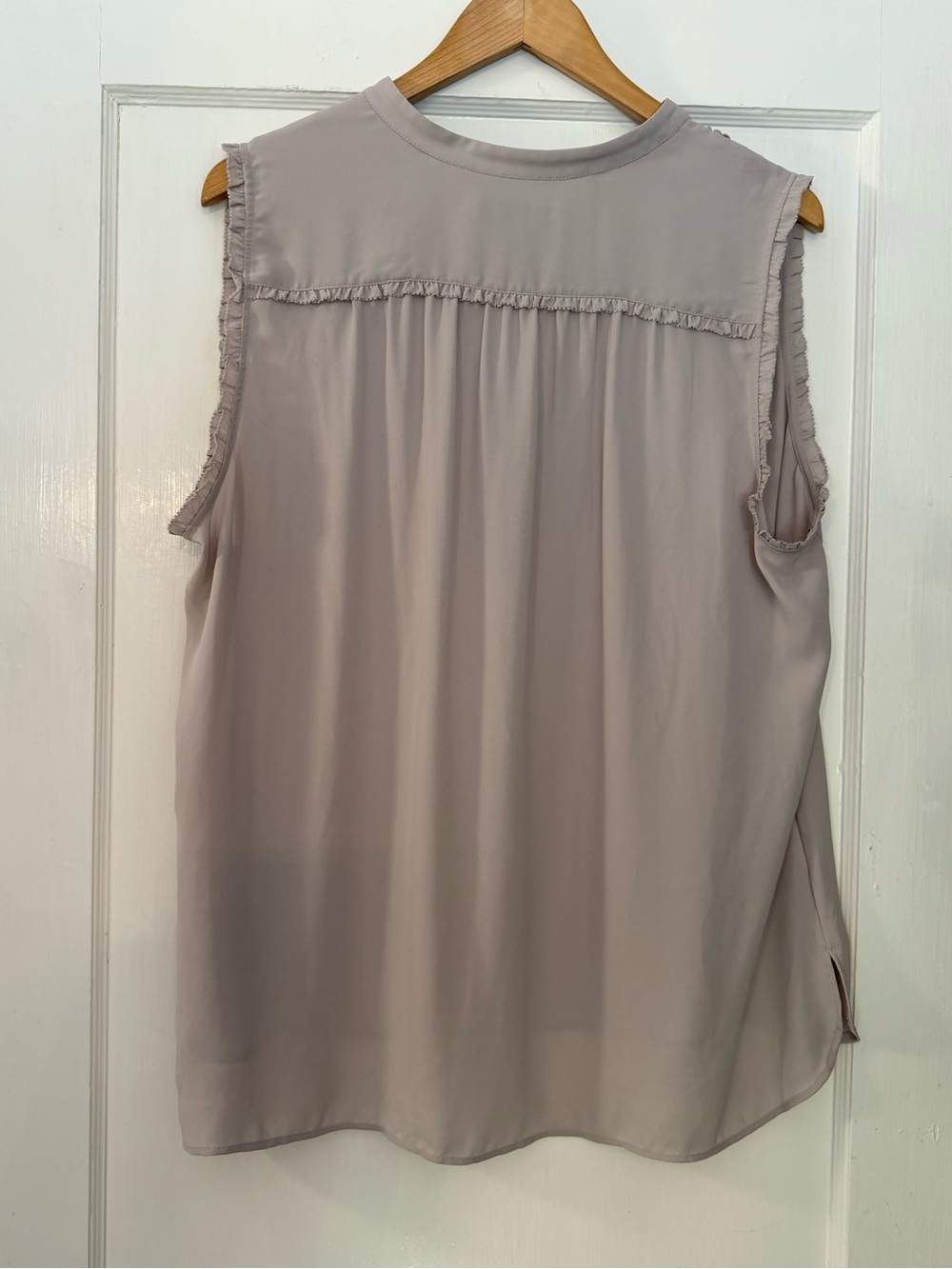 LOFT Sleeveless Ruffle-Trim Blouse in Soft Taupe/Greige - Picture 3 of 8